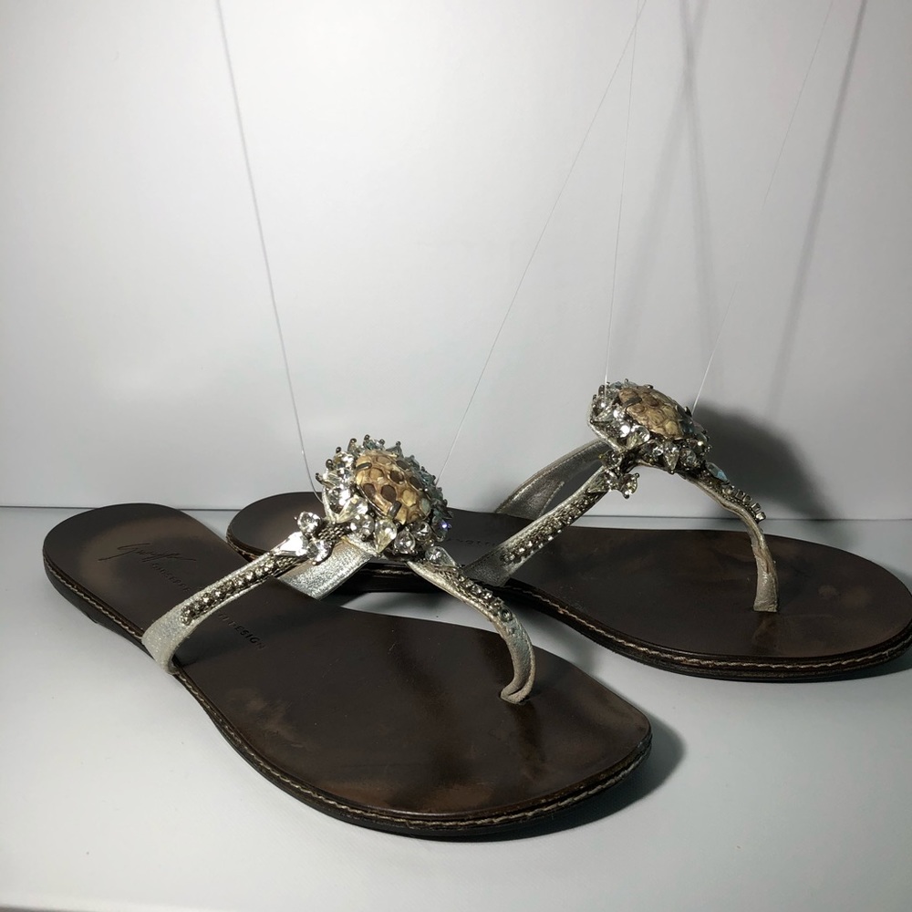 Giuseppe zanotti design brown/silver flat sandals
